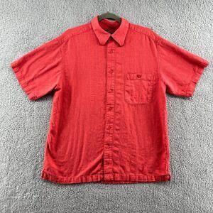 Marc Edwards Shirt Men's Size XL Linen Blend Red Orange Short Sleeve Button Up